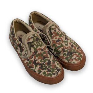 Vans Customs Skate Slip-On Shoe Green Camouflage Camo Size Kids 6.5